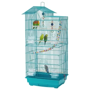 SmileMart 39" Metal Bird Cage with Perches and Toys, Teal Blue Bird House | USA | NEW